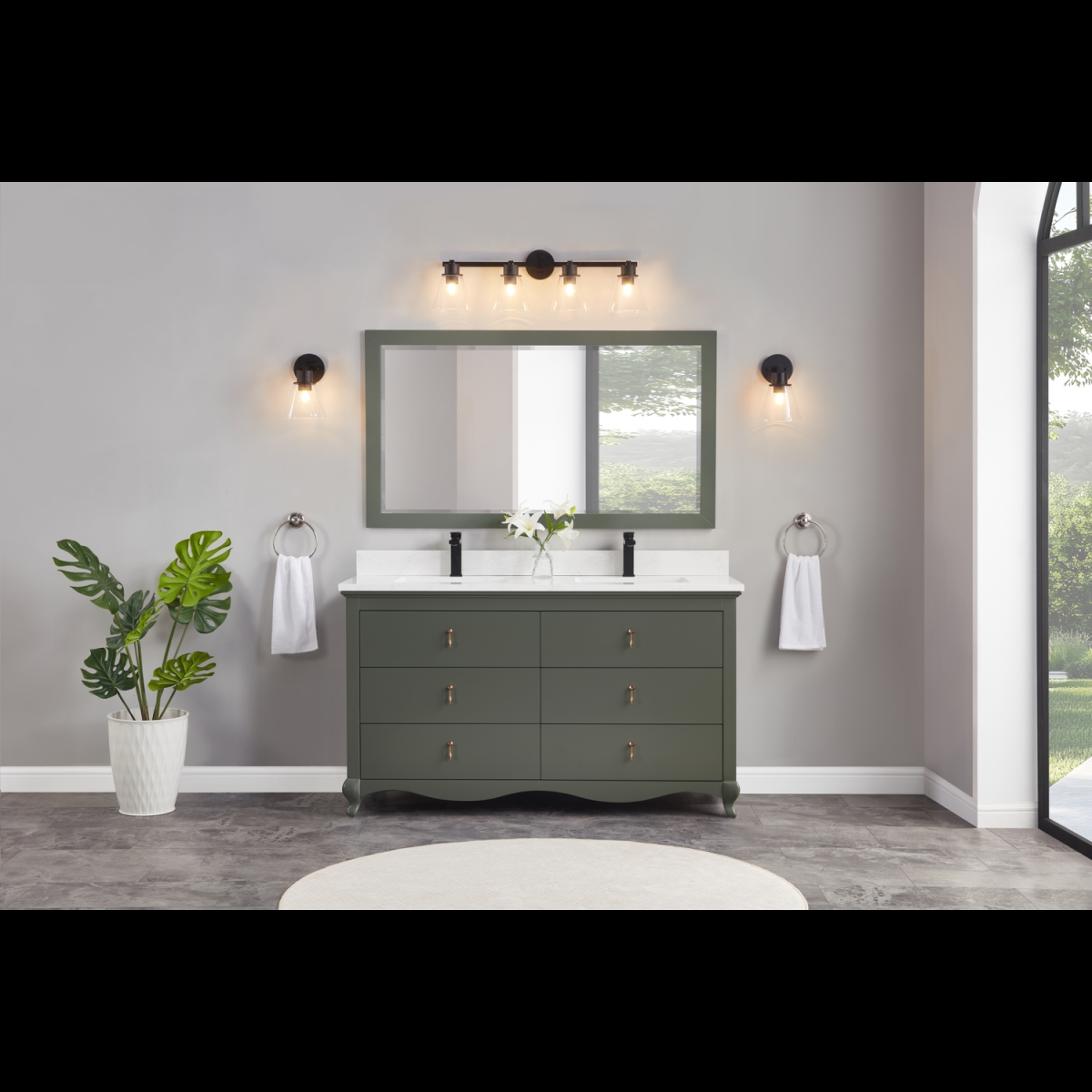 WS2512-60-PG 60 in. Pewter Green Finish Solid Wood Sink Vanity, 1 ft. Artificial Stone Top