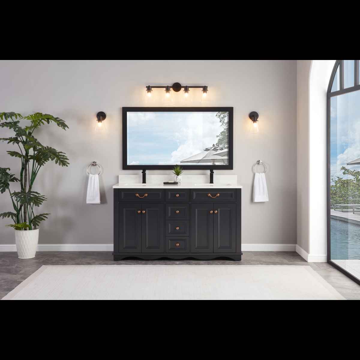 WS2514-60-TB 60 in. Dreamy White Finish Solid Wood Sink Vanity, 1 in. Artificial Stone Top