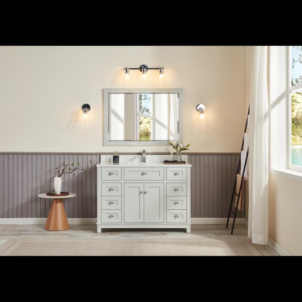 WS2515-48-SS 48 in. Silver Strand Finish Solid Wood Sink Vanity, 1 in. Artificial Stone Top