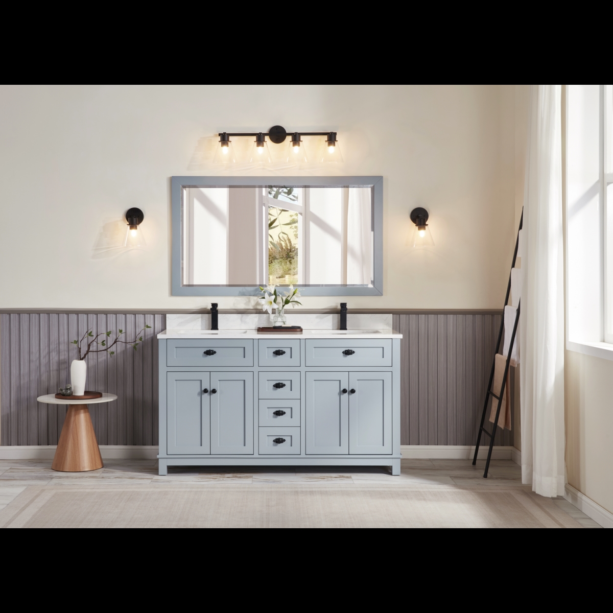 WS2515-60-CD 60 in. Cadet Finish Solid Wood Sink Vanity, 1 ft. Artificial Stone Top