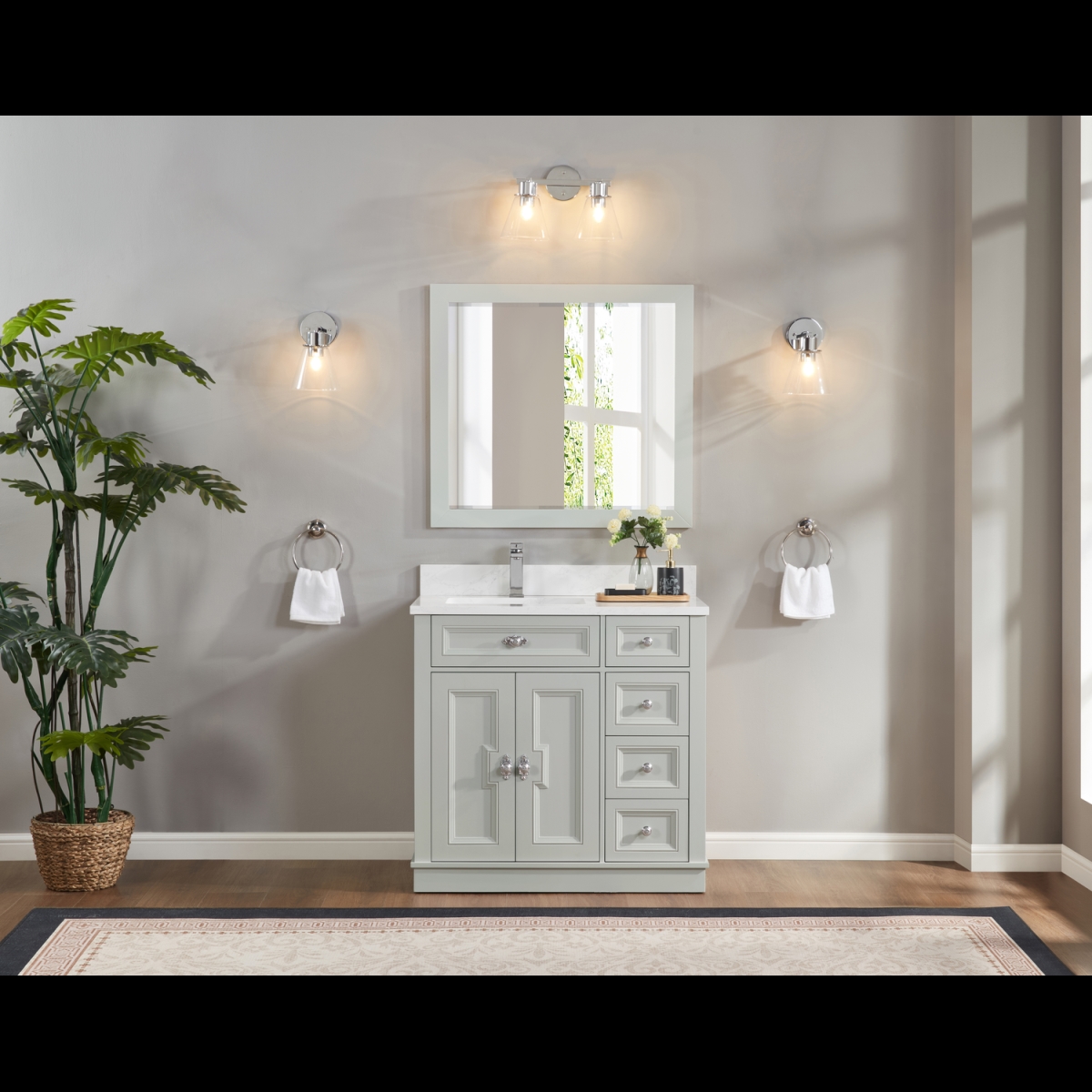 WS2516-36-SS 36 in. Silver Strand Finish Solid Wood Sink Vanity, 1 in. Artificial Stone Top