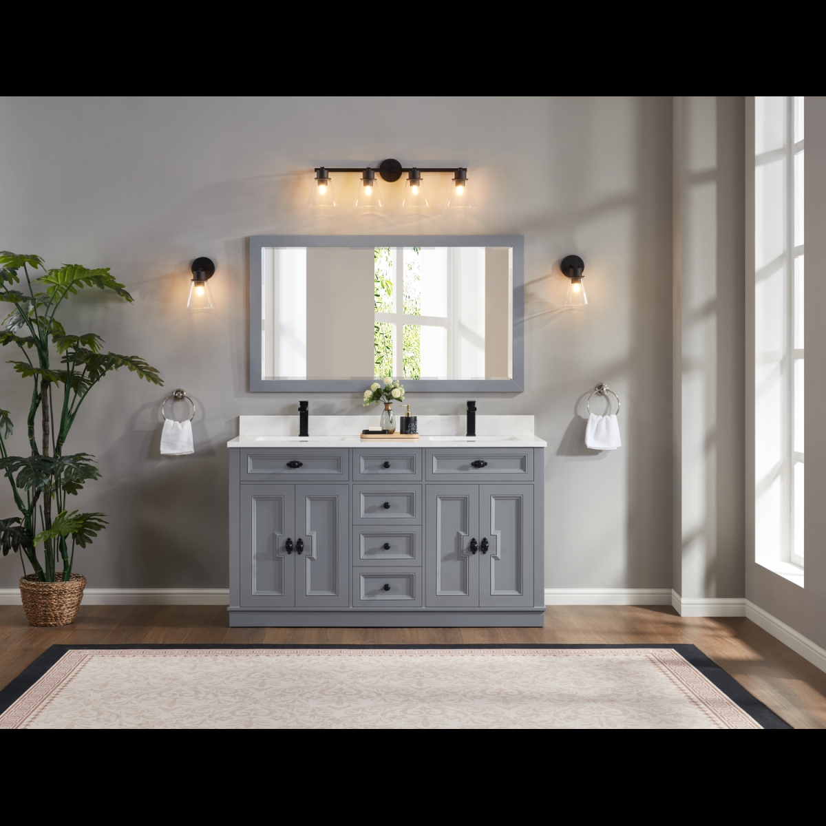 WS2516-60-CD 60 in. Cadet Finish Solid Wood Sink Vanity, 1 ft. Artificial Stone Top