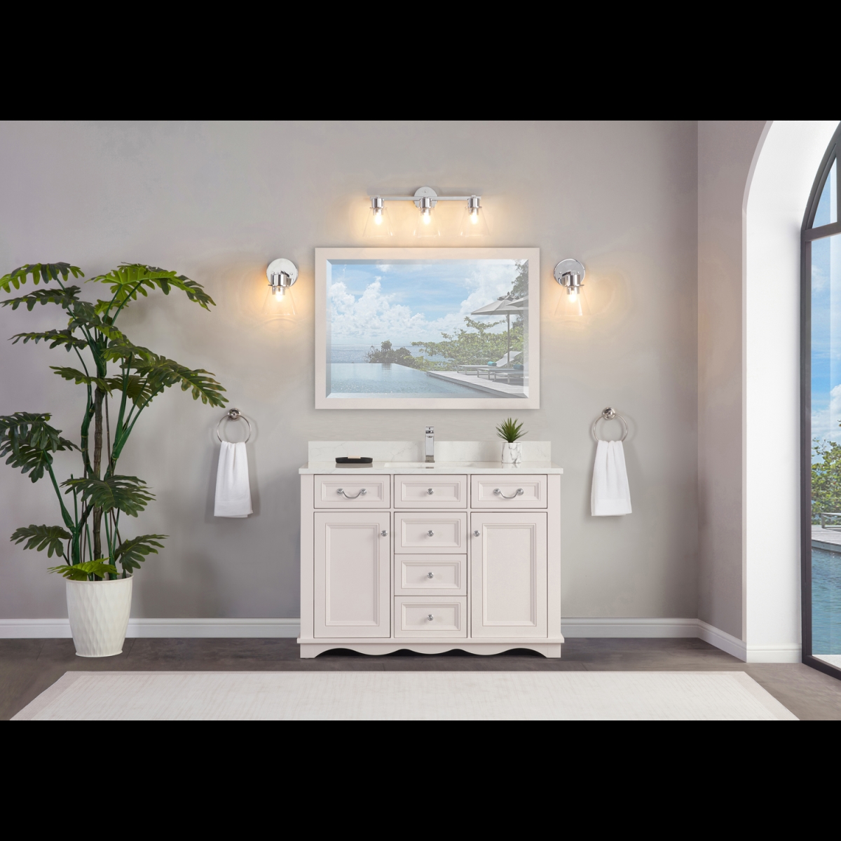 WS2514-48-DW 48 in. Dreamy White Finish Solid Wood Sink Vanity, 1 in. Artificial Stone Top