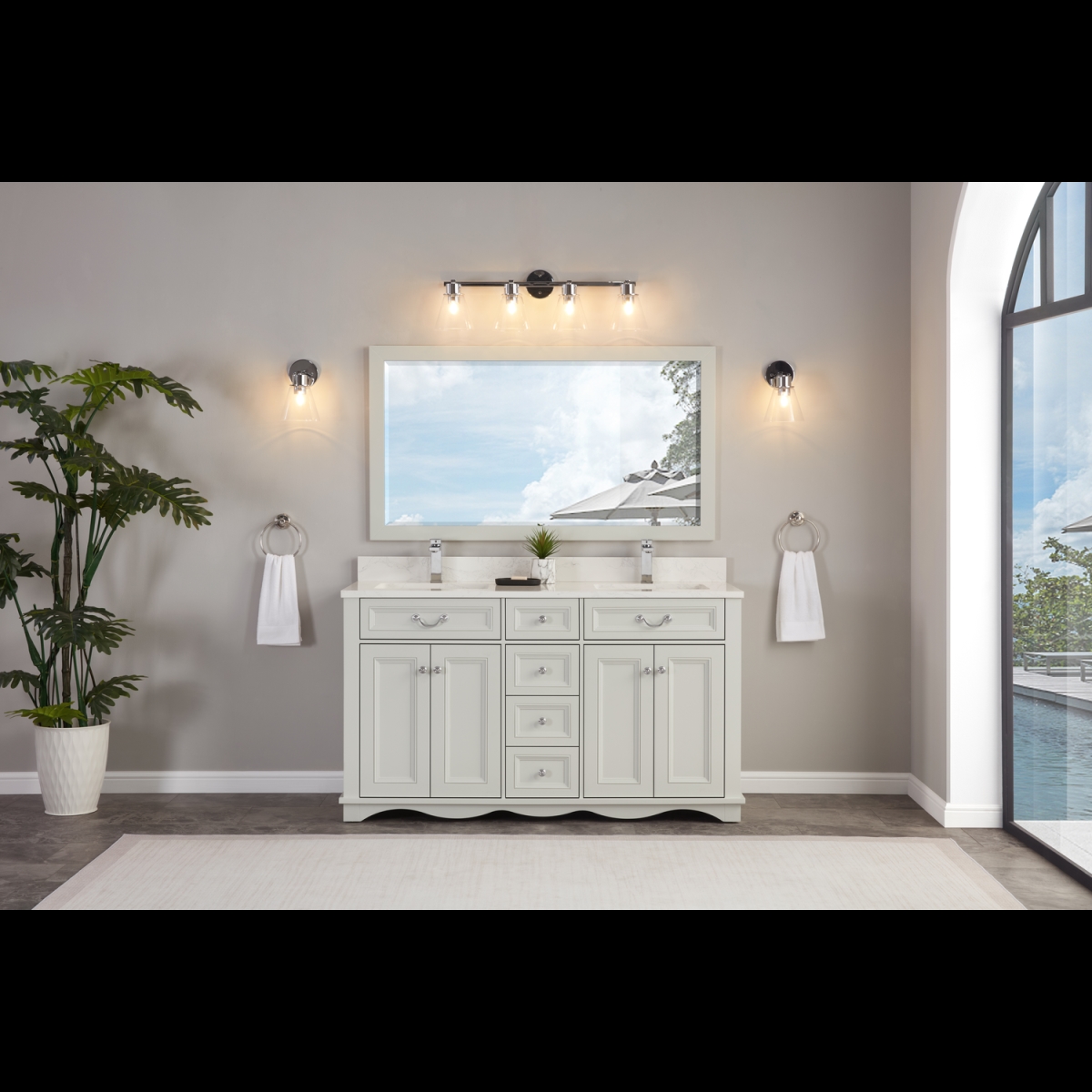 WS2514-60-SS 60 in. Silver Strand Finish Solid Wood Sink Vanity, 1 in. Artificial Stone Top