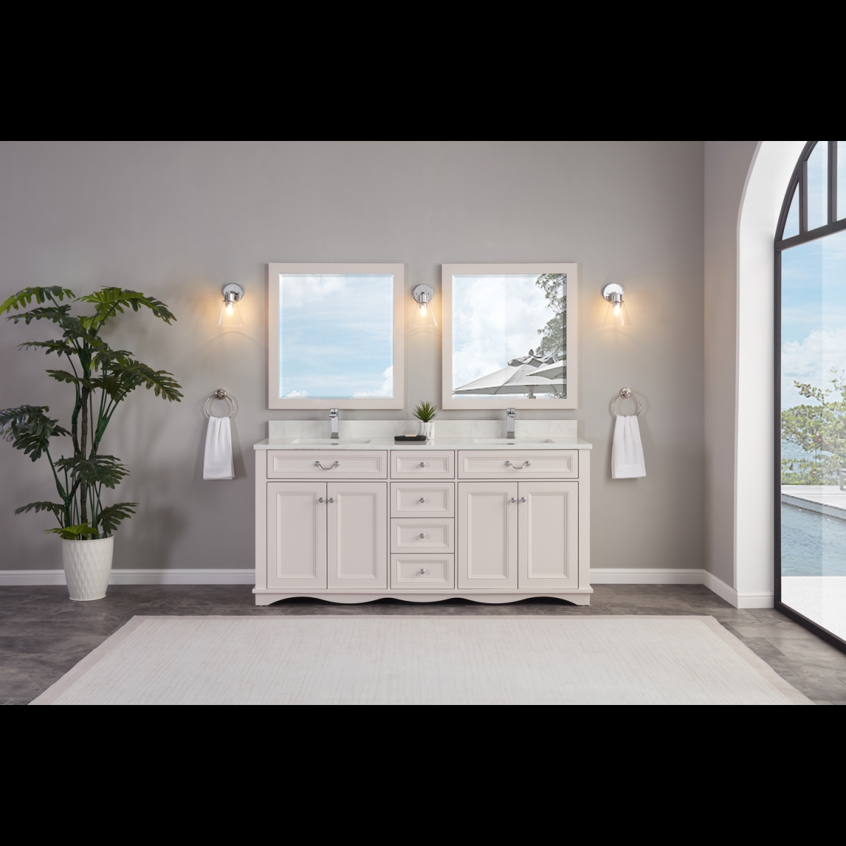 WS2514-72-DW 72 in. Dreamy White Finish Solid Wood Sink Vanity, 1 ft. Artificial Stone Top