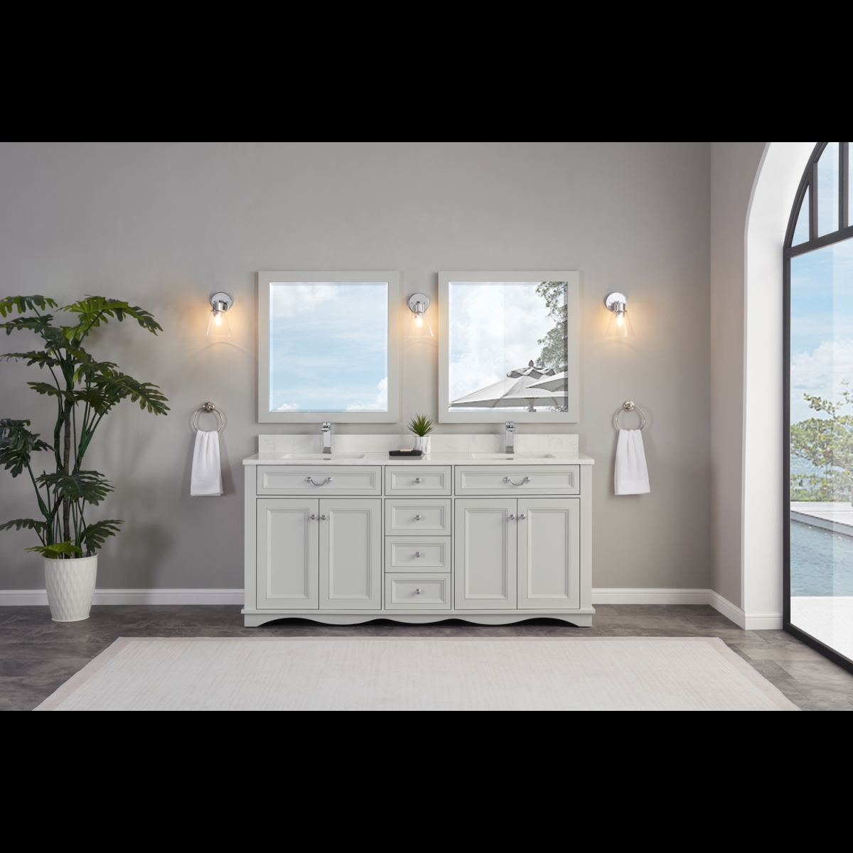 WS2514-72-SS 72 in. Silver Strand Finish Solid Wood Sink Vanity, 1 ft. Artificial Stone Top