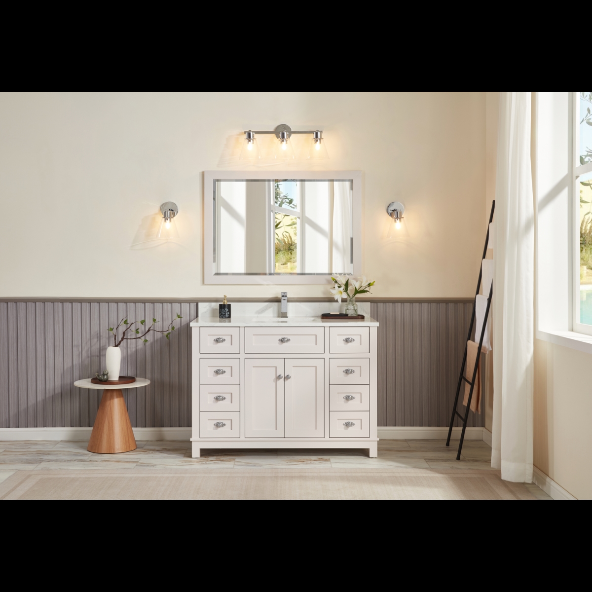 WS2515-48-DW 48 in. Dreamy White Finish Solid Wood Sink Vanity, 1 ft. Artificial Stone Top