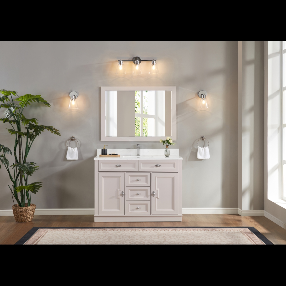 WS2516-48-DW 48 in. Dreamy White Finish Solid Wood Sink Vanity, 1 ft. Artificial Stone Top