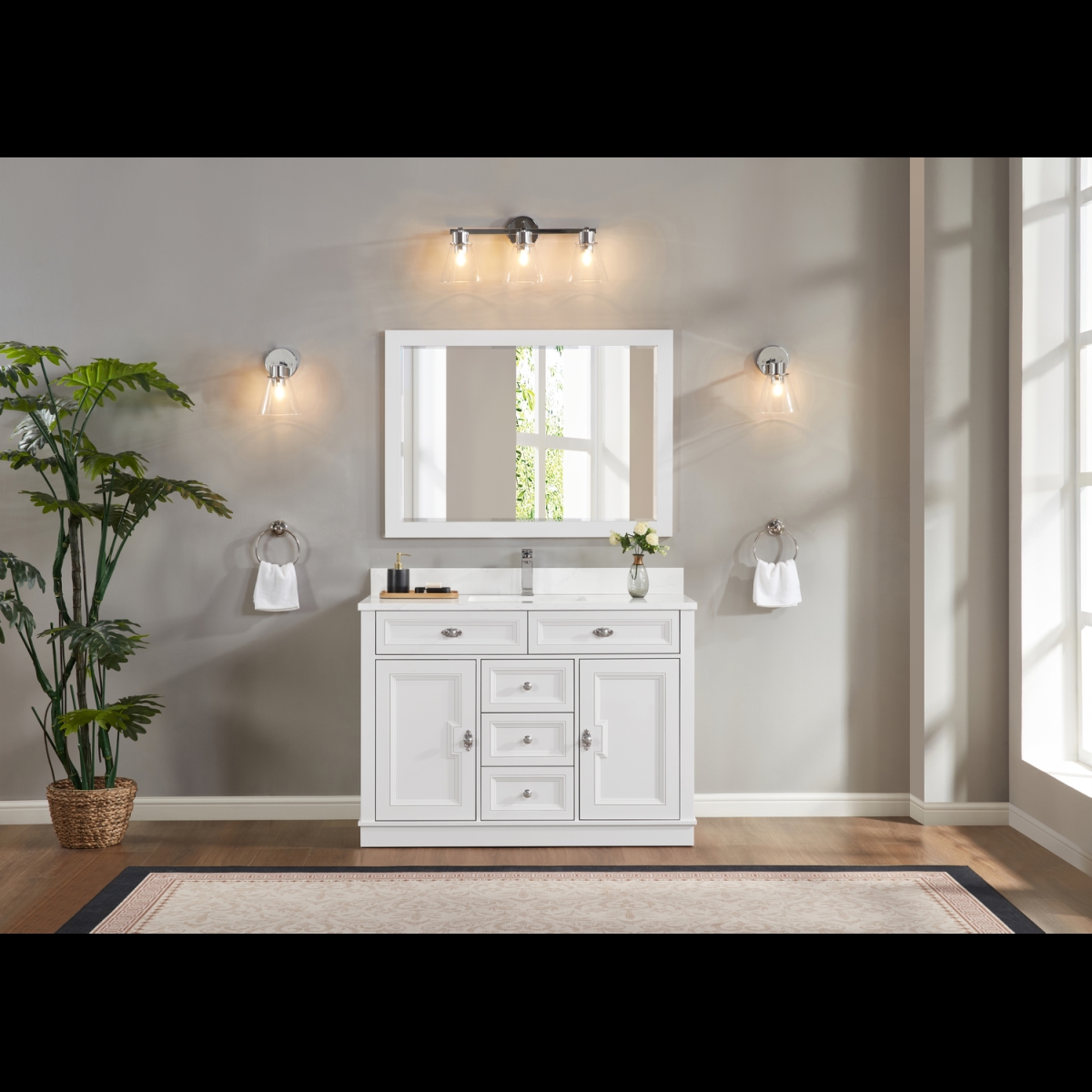 WS2516-48-W 48 in. White Finish Solid Wood Sink Vanity, 1 in. Artificial Stone Top
