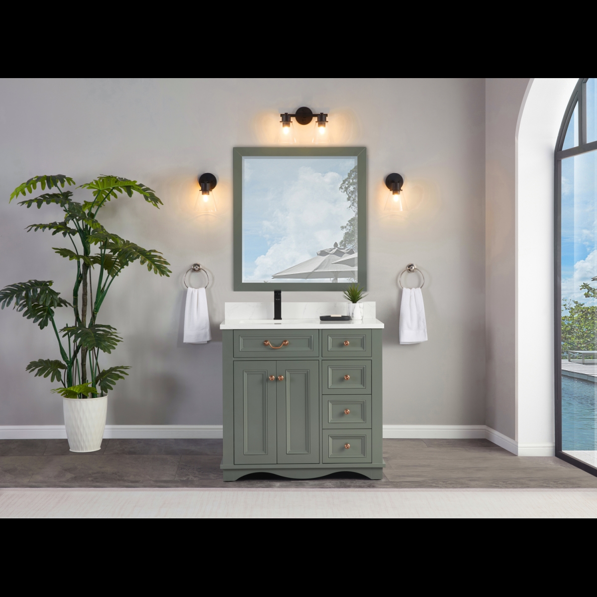 WS2514-36-PG 36 in. Pewter Green Finish Solid Wood Sink Vanity, 1 ft. Artificial Stone Top