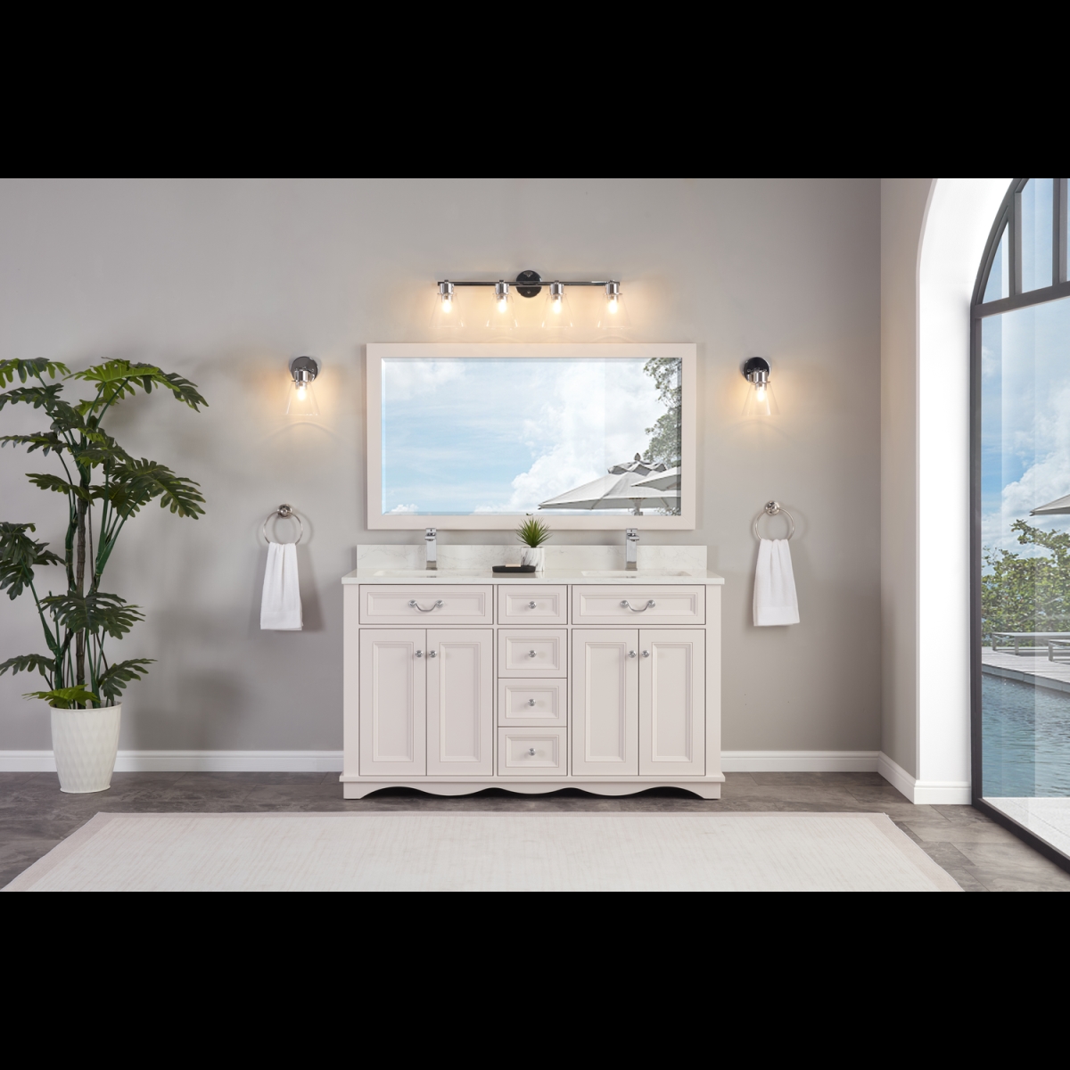 WS2514-60-DW 60 in. Dreamy White Finish Solid Wood Sink Vanity, 1 in. Artificial Stone Top
