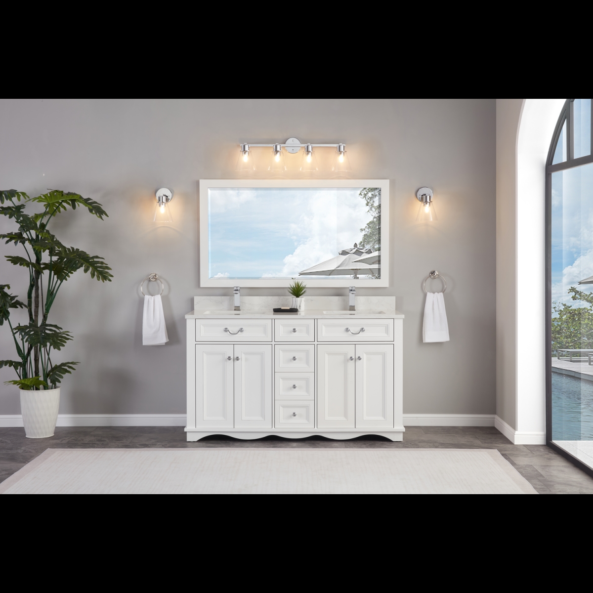 WS2514-60-W 60 in. White Finish Solid Wood Sink Vanity, 1 in. Artificial Stone Top