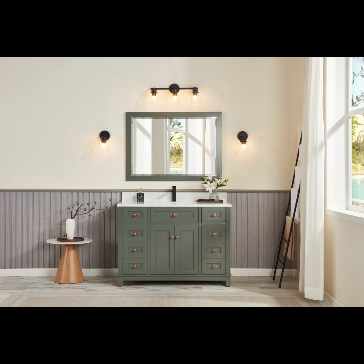 WS2515-48-PG 48 in. Pewter Green Finish Solid Wood Sink Vanity, 1 ft. Artificial Stone Top