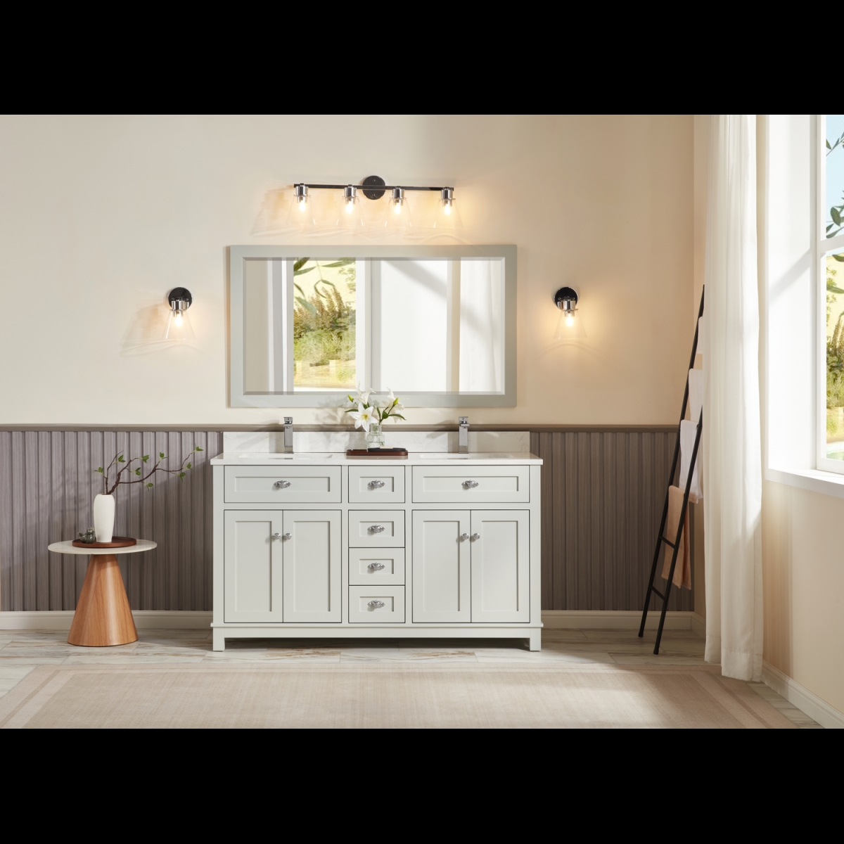 WS2515-60-SS 60 in. Silver Strand Finish Solid Wood Sink Vanity, 1 in. Artificial Stone Top