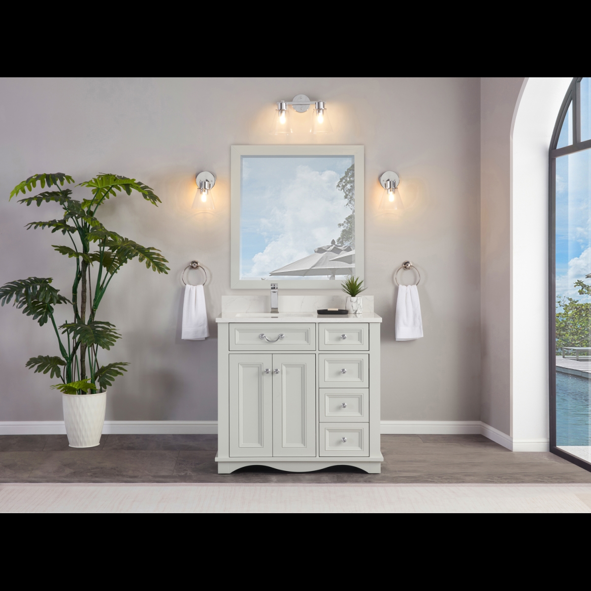 WS2514-36-SS 36 in. Silver Strand Finish Solid Wood Sink Vanity, 1 in. Artificial Stone Top