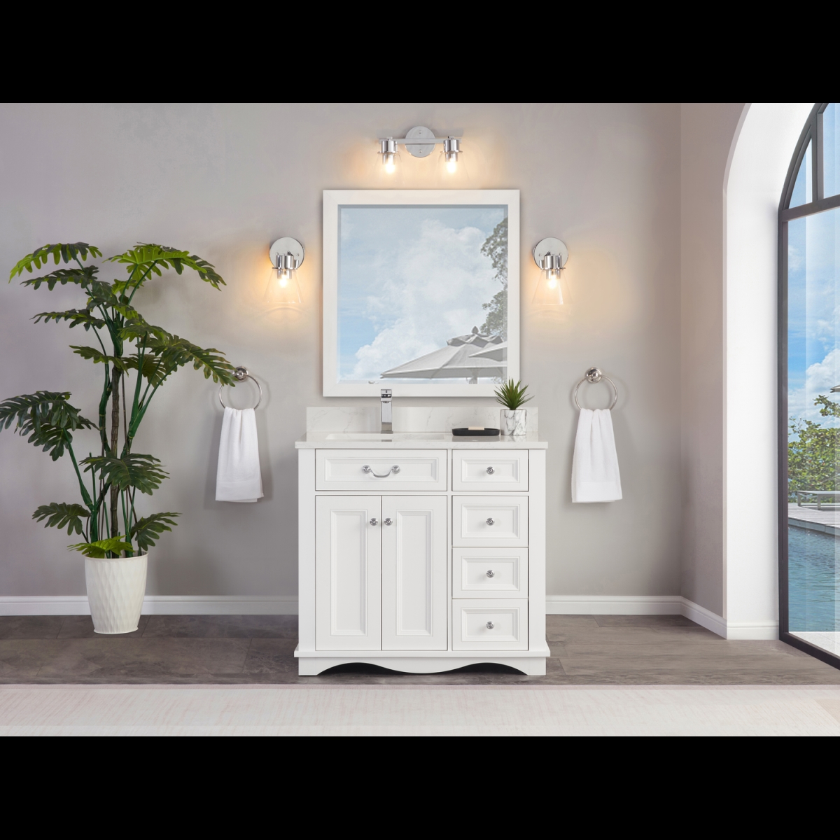 WS2514-36-W 36 in. White Finish Solid Wood Sink Vanity, 1 in. Artificial Stone Top