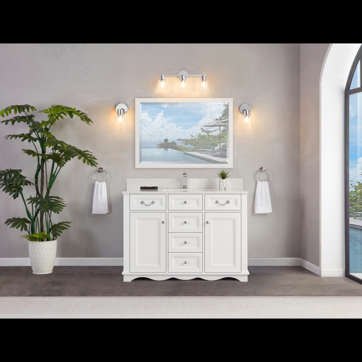 WS2514-48-W 48 in. White Finish Solid Wood Sink Vanity, 1 in. Artificial Stone Top