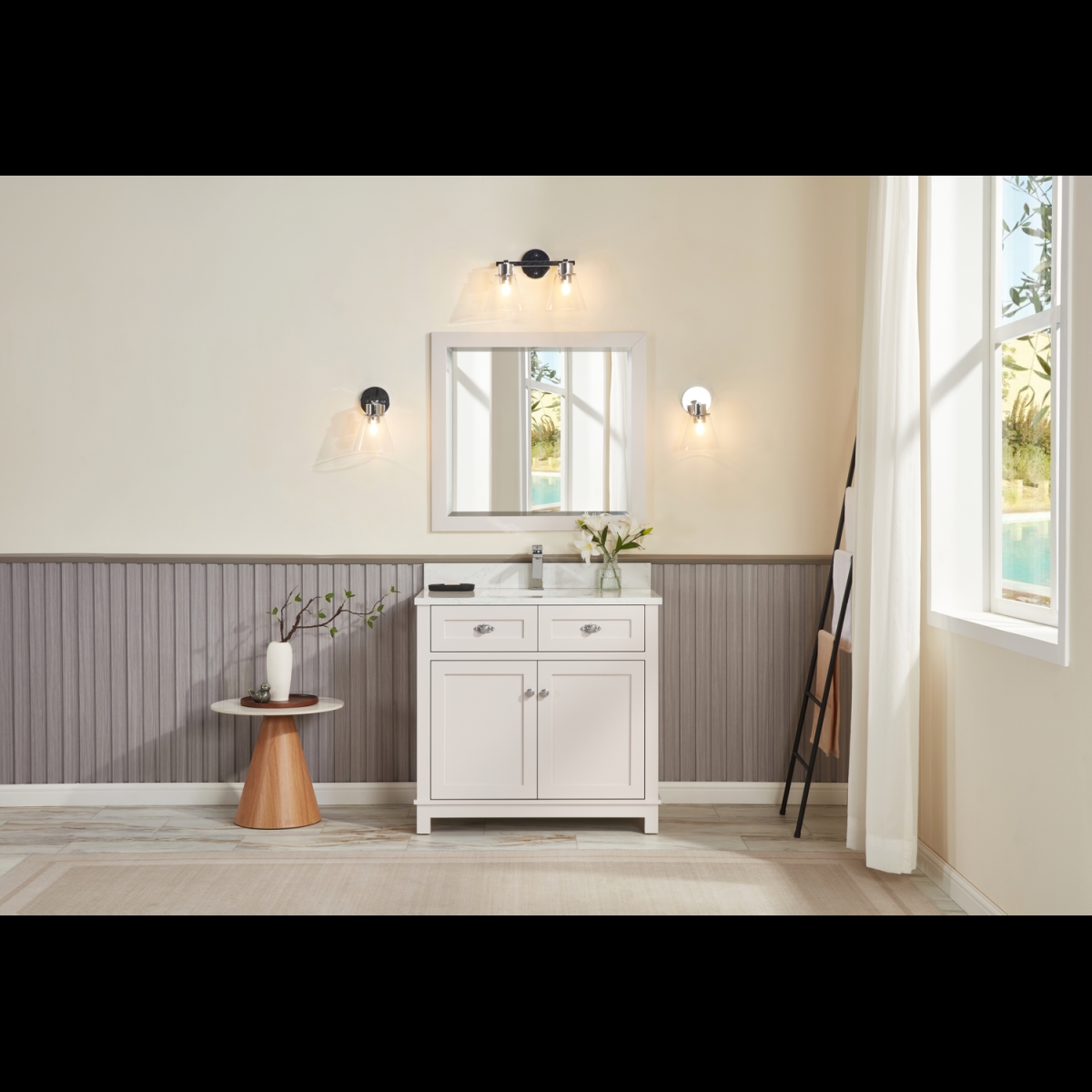 WS2515-36-DW 36 in. Dreamy White Finish Solid Wood Sink Vanity, 1 ft. Artificial Stone Top