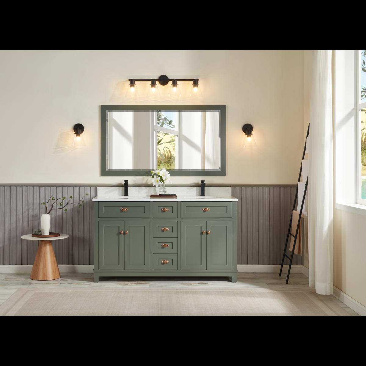 WS2515-60-PG 60 in. Pewter Green Finish Solid Wood Sink Vanity, 1 ft. Artificial Stone Top