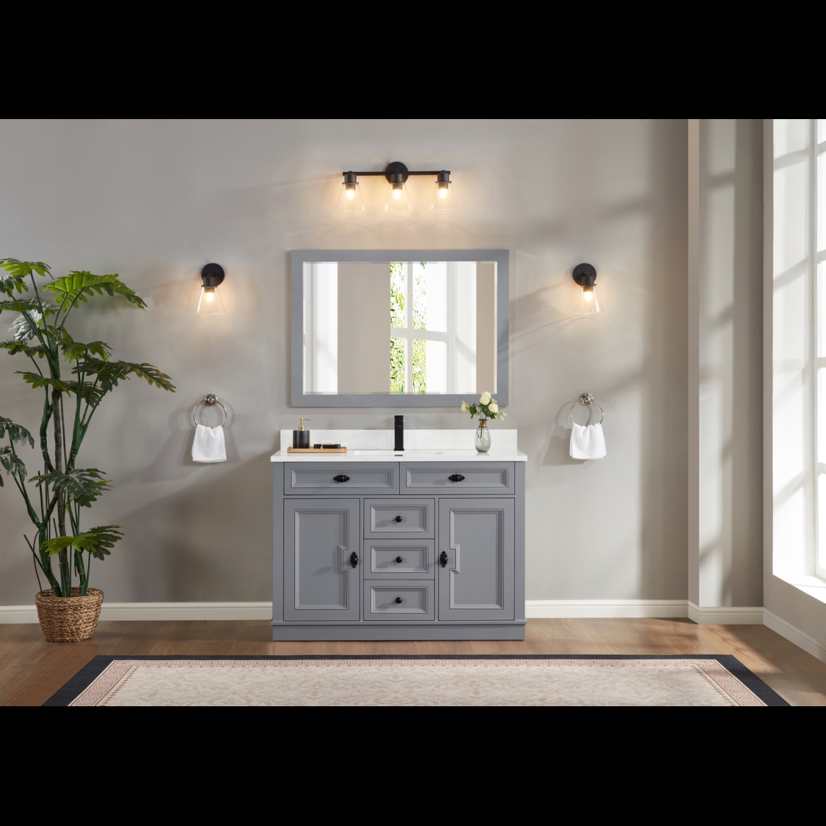WS2516-48-CD 48 in. Cadet Finish Solid Wood Sink Vanity, 1 ft. Artificial Stone Top