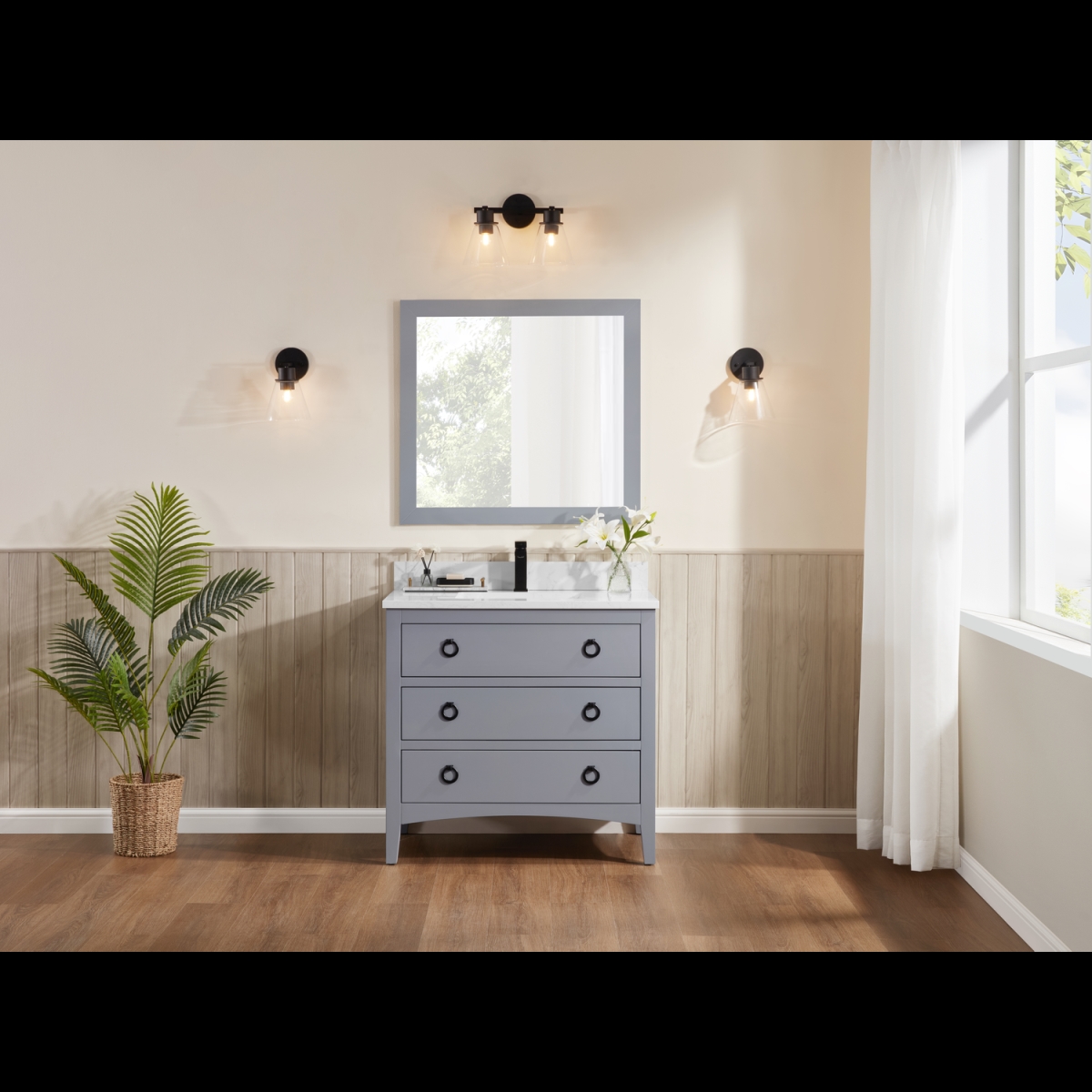 WS2518-36-CD 36 in. Cadet Finish Solid Wood Sink Vanity, 1 ft. Artificial Stone Top