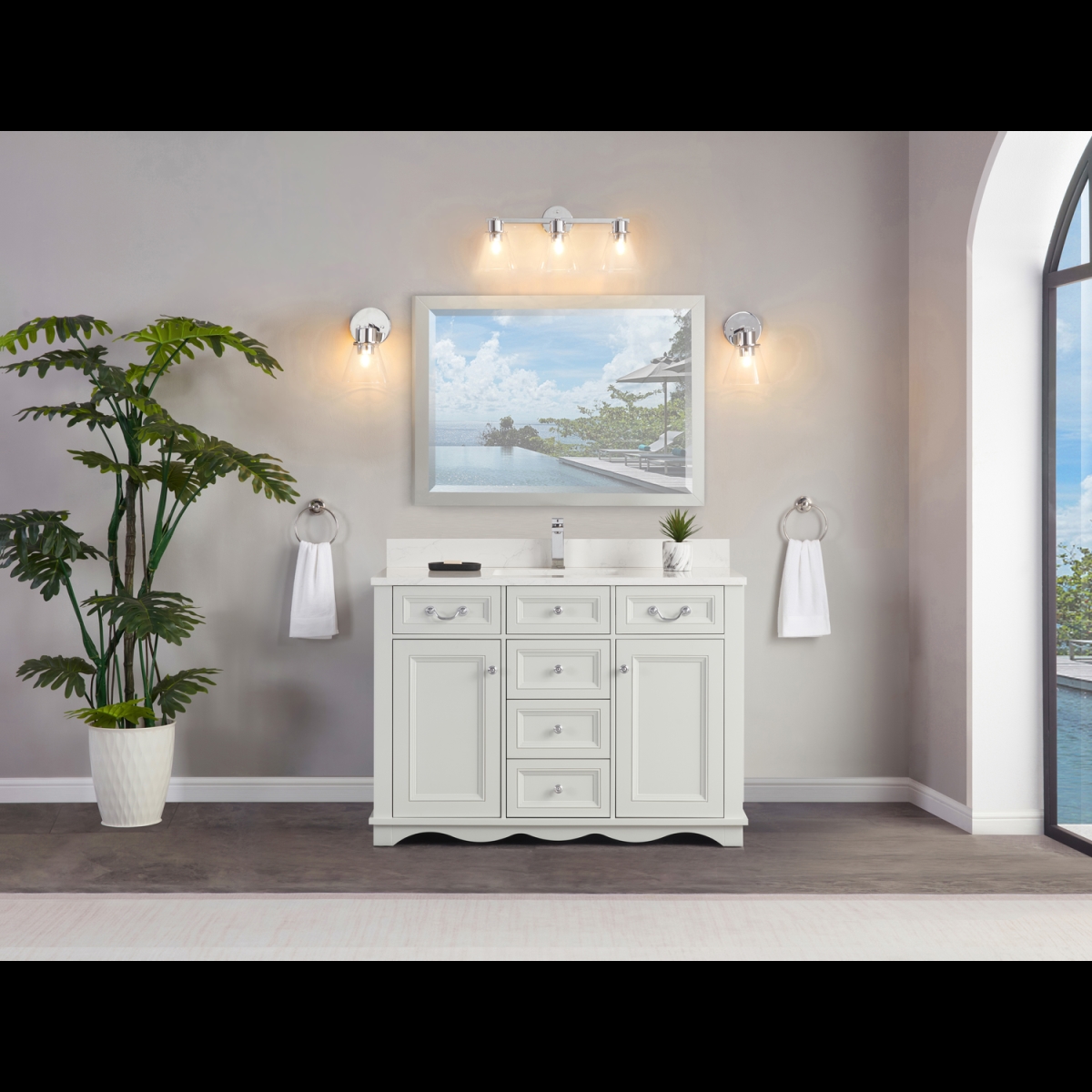 WS2514-48-SS 48 in. Silver Strand Finish Solid Wood Sink Vanity, 1 in. Artificial Stone Top
