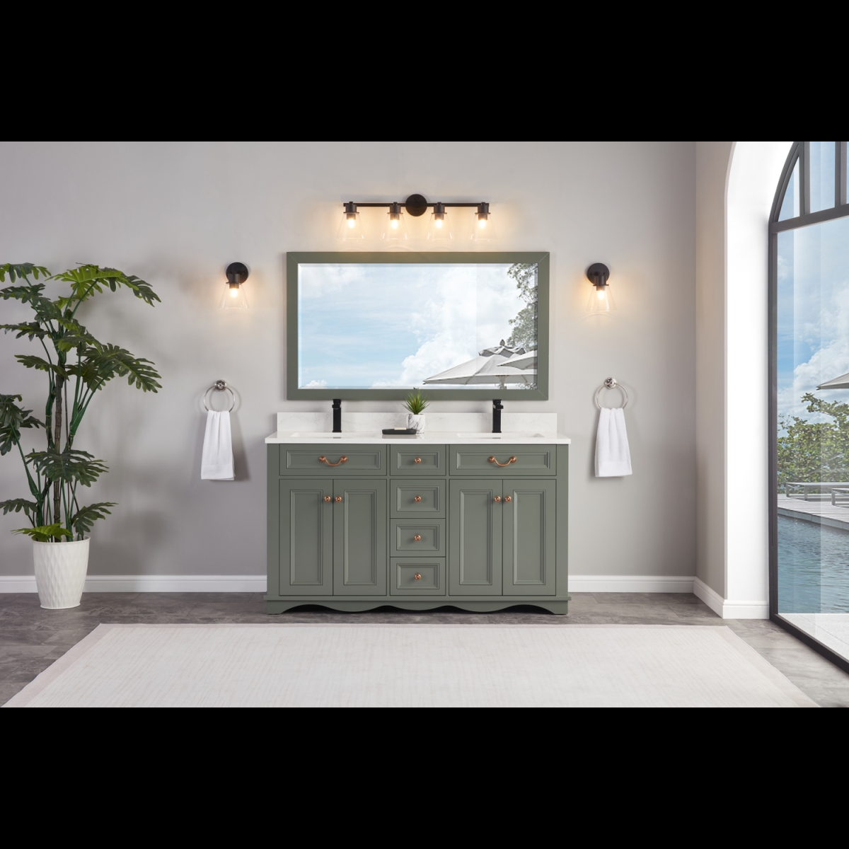 WS2514-60-PG 60 in. Pewter Green Finish Solid Wood Sink Vanity, 1 ft. Artificial Stone Top