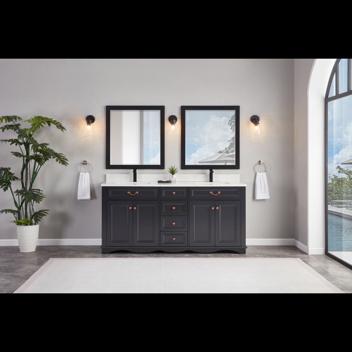 WS2514-72-TB 72 in. Tricorn Black Finish Solid Wood Sink Vanity, 1 ft. Artificial Stone Top