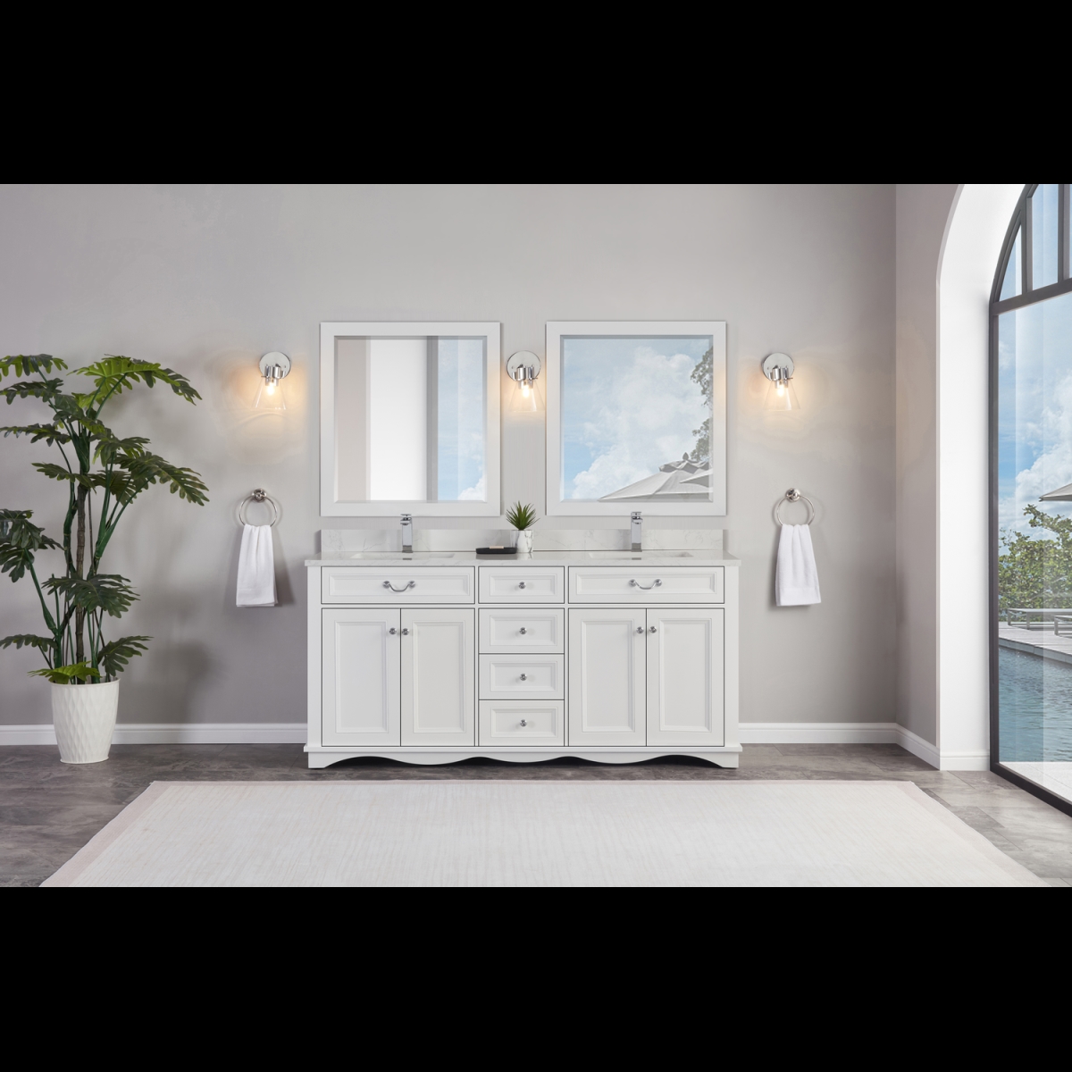 WS2514-72-W 72 in. White Finish Solid Wood Sink Vanity, 1 in. Artificial Stone Top