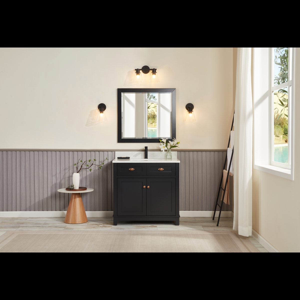 WS2515-36-TB 36 in. Tricorn Black Finish Solid Wood Sink Vanity, 1 ft. Artificial Stone Top