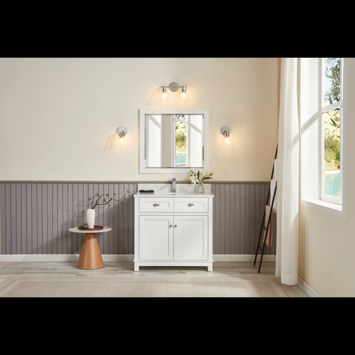 WS2515-36-W 36 in. White Finish Solid Wood Sink Vanity, 1 in. Artificial Stone Top