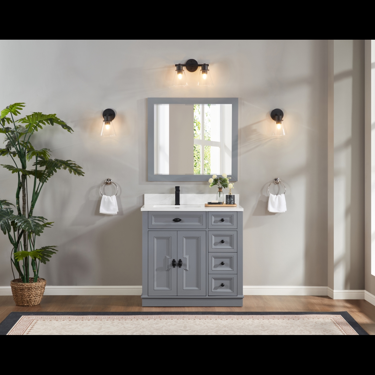 WS2516-36-CD 36 in. Cadet Finish Solid Wood Sink Vanity, 1 ft. Artificial Stone Top