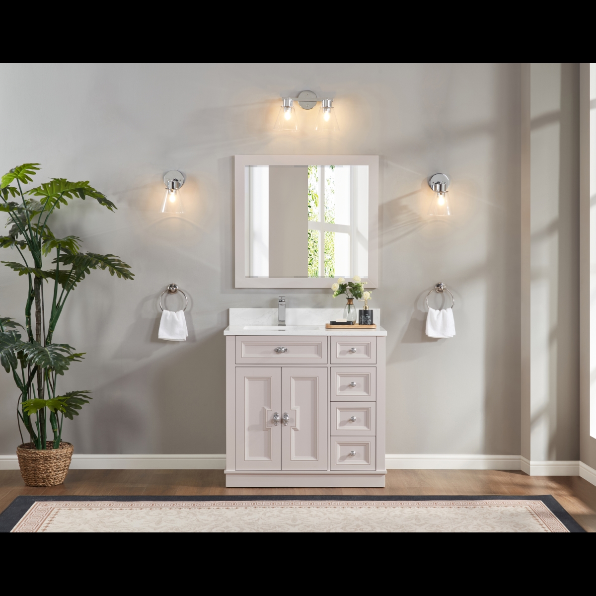 WS2516-36-DW 36 in. Dreamy White Finish Solid Wood Sink Vanity, 1 ft. Artificial Stone Top -  Legion Furniture