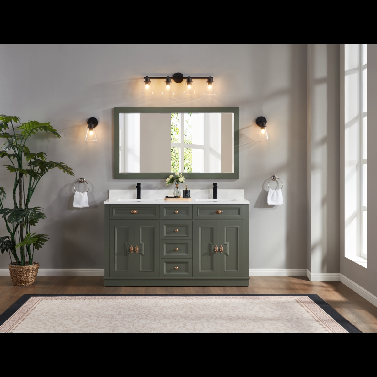 WS2516-60-PG 60 in. Pewter Green Finish Solid Wood Sink Vanity, 1 ft. Artificial Stone Top