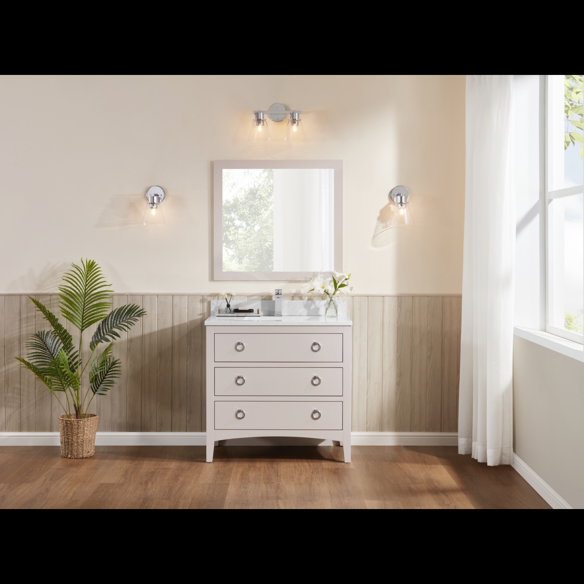 WS2518-36-DW 36 in. Dreamy White Finish Solid Wood Sink Vanity, 1 ft. Artificial Stone Top