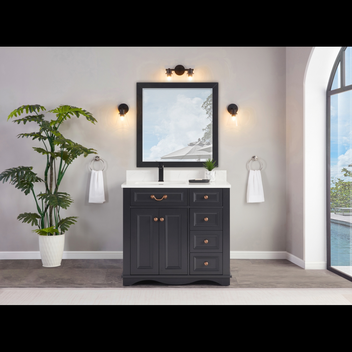 WS2514-36-TB 36 in. Tricorn Black Finish Solid Wood Sink Vanity, 1 in. Artificial Stone Top