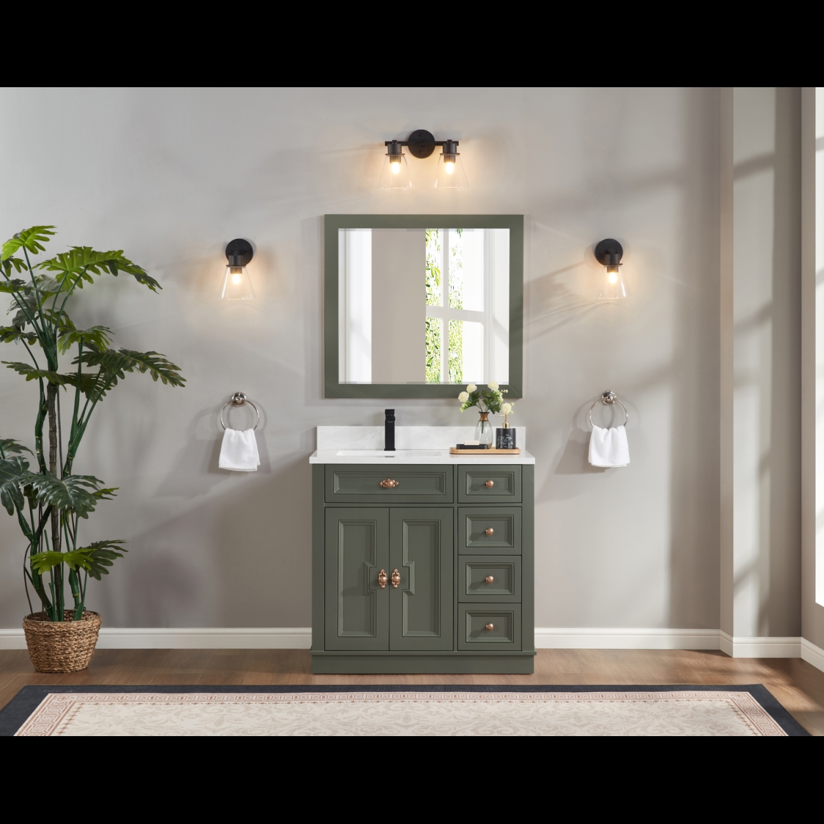 WS2516-36-PG 36 in. Pewter Green Finish Solid Wood Sink Vanity, 1 ft. Artificial Stone Top