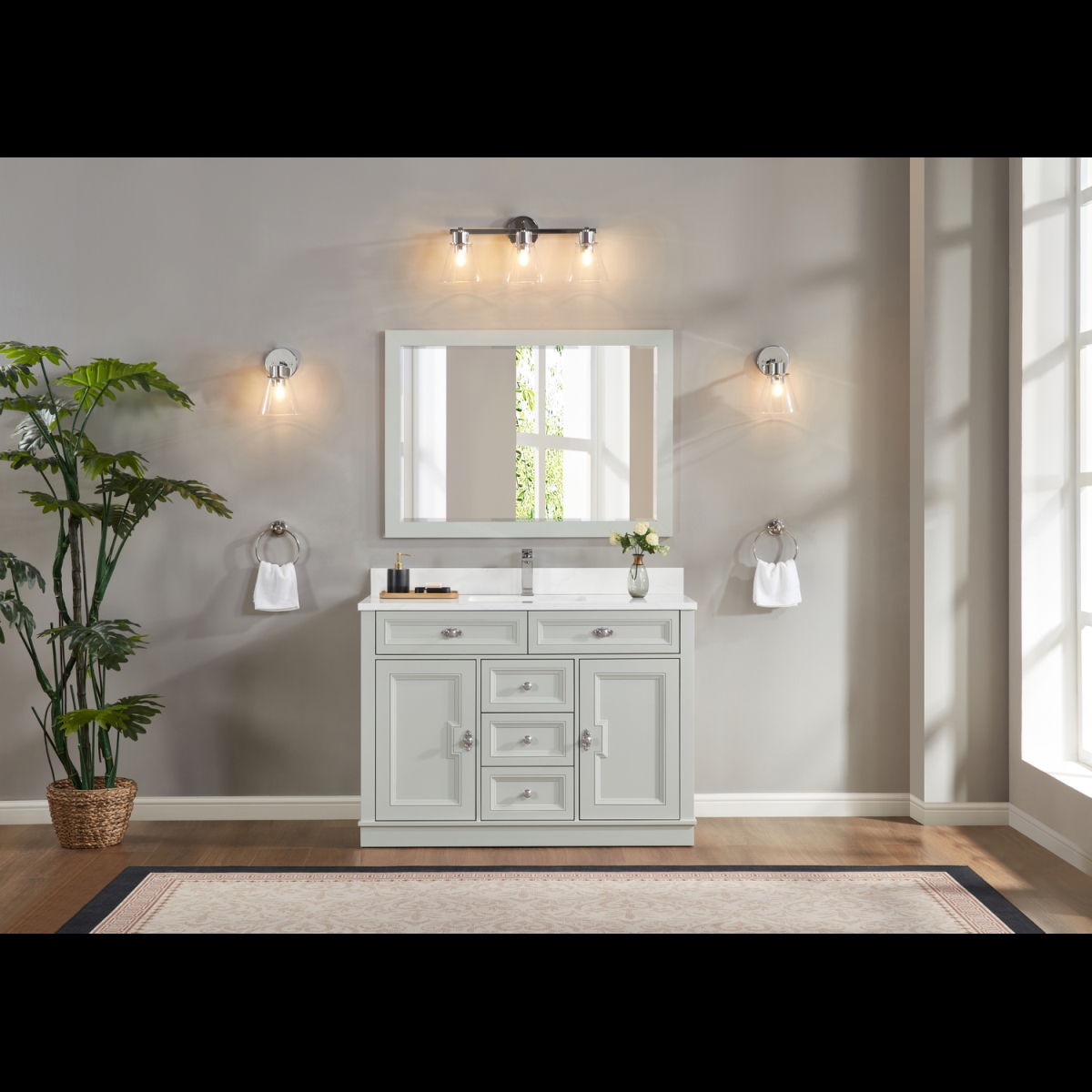 WS2516-48-SS 48 in. Silver Strand Finish Solid Wood Sink Vanity, 1 in. Artificial Stone Top