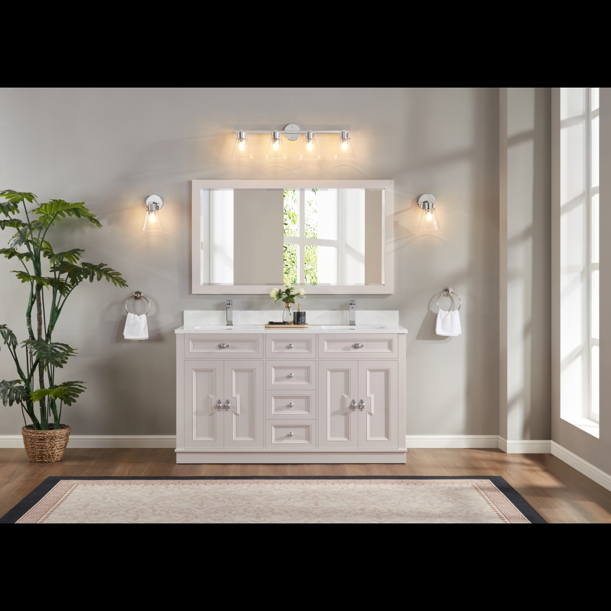 WS2516-60-DW 60 in. Dreamy White Finish Solid Wood Sink Vanity, 1 ft. Artificial Stone Top