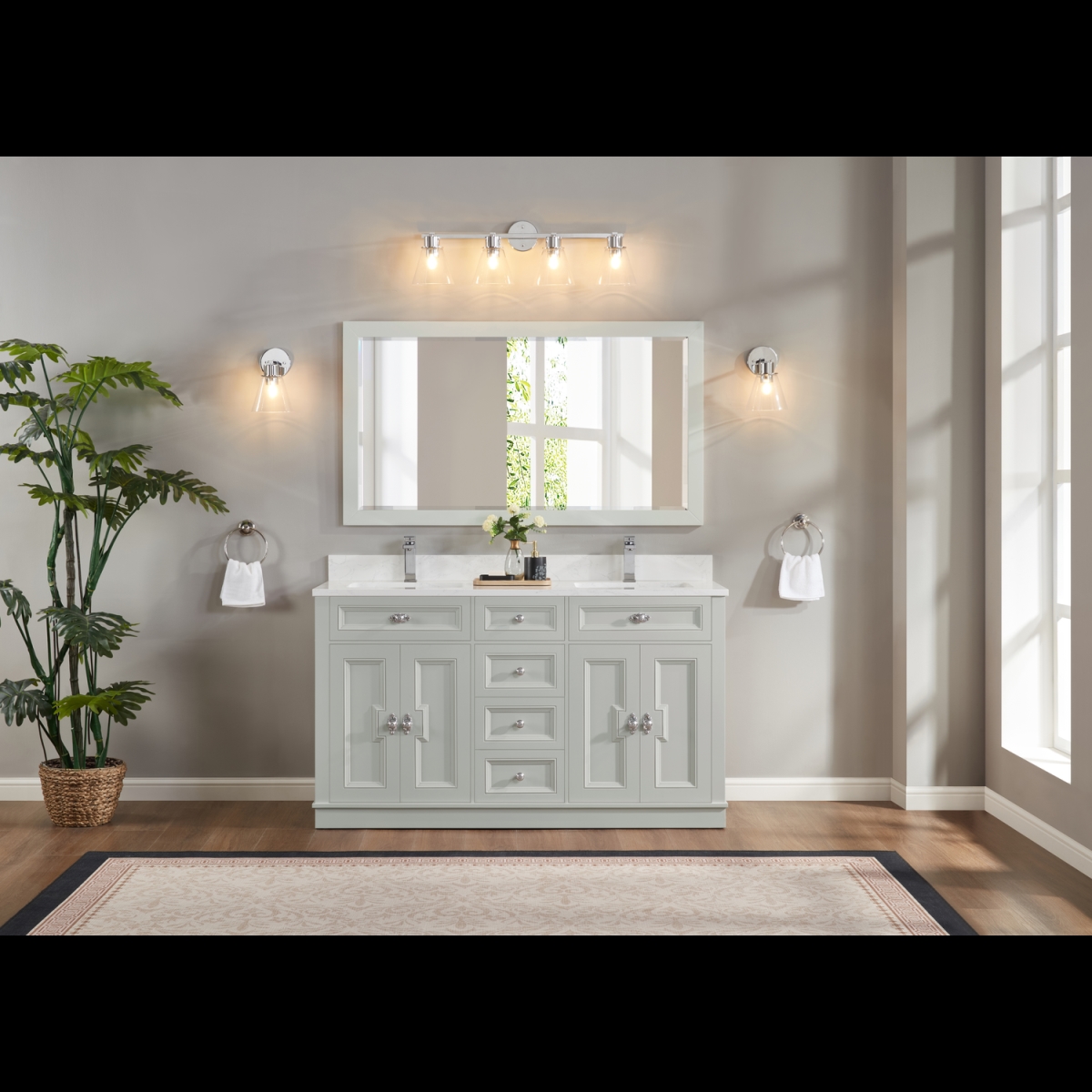 WS2516-60-SS 60 in. Silver Strand Finish Solid Wood Sink Vanity, 1 in. Artificial Stone Top