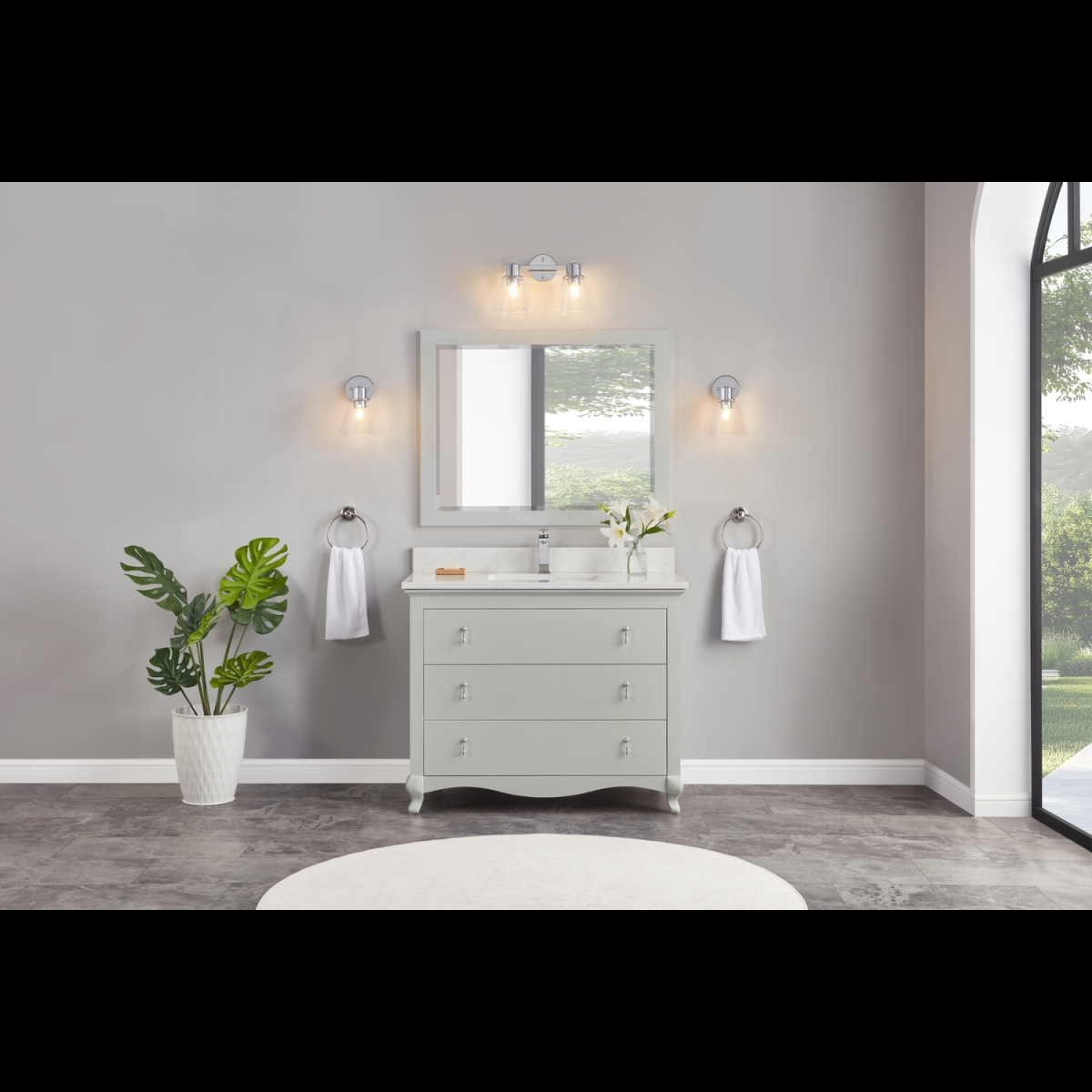 WS2512-42-SS 42 in. Silver Strand Finish Solid Wood Sink Vanity, 1 in. Artificial Stone Top