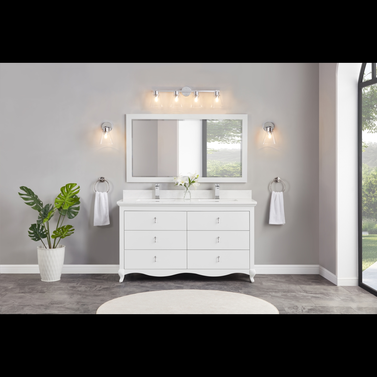 WS2512-60-W 60 in. White Finish Solid Wood Sink Vanity, 1 in. Artificial Stone Top