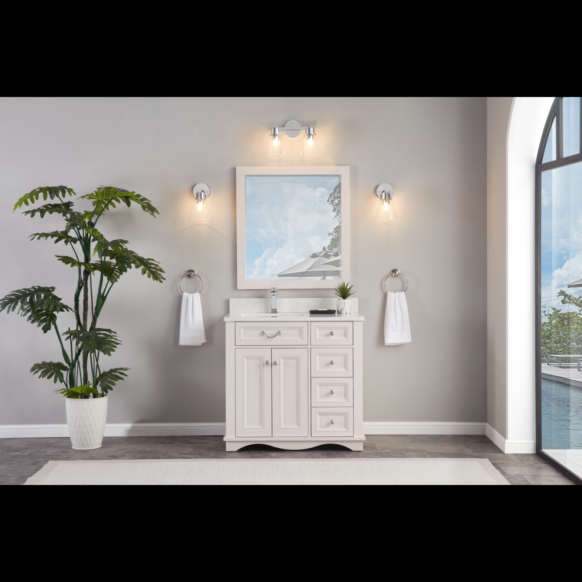 WS2514-36-DW 36 in. Dreamy White Finish Solid Wood Sink Vanity, 1 in. Artificial Stone Top
