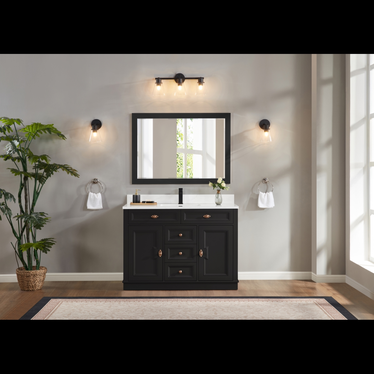 WS2516-48-TB 48 in. Tricorn Black Finish Solid Wood Sink Vanity, 1 ft. Artificial Stone Top