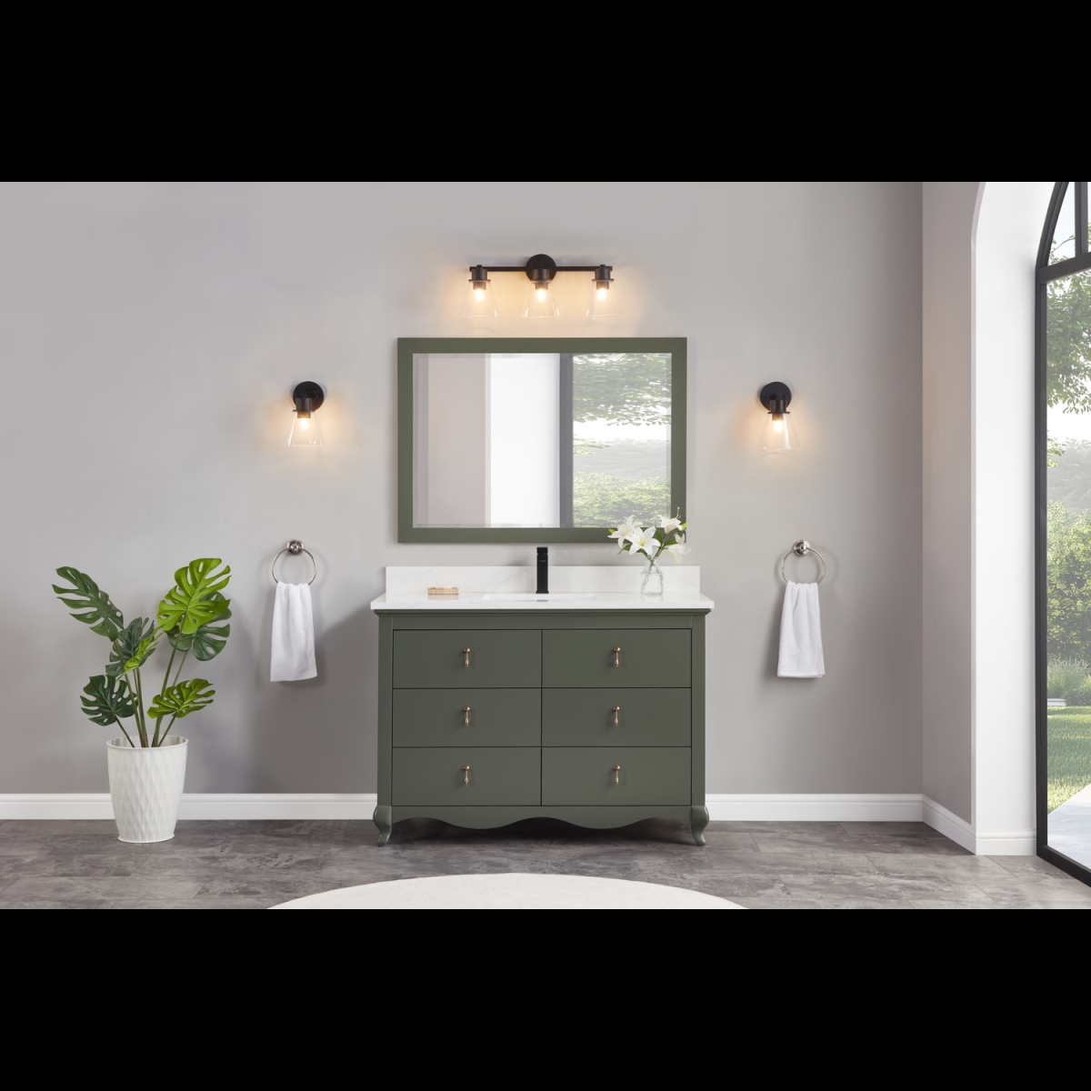 WS2512-48-PG 48 in. Pewter Green Finish Solid Wood Sink Vanity, 1 ft. Artificial Stone Top