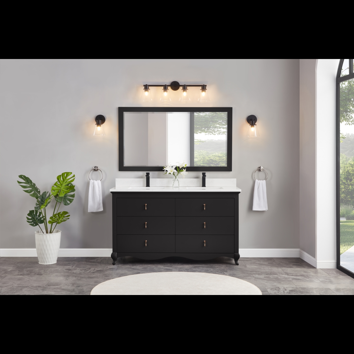WS2512-60-TB 60 in. Tricorn Black Finish Solid Wood Sink Vanity, 1 in. Artificial Stone Top