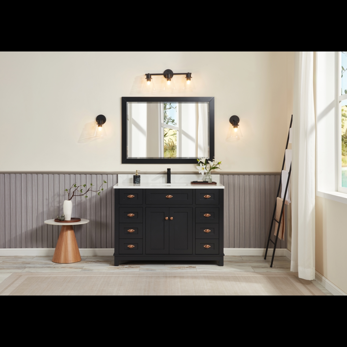 WS2515-48-TB 48 in. Tricorn Black Finish Solid Wood Sink Vanity, 1 ft. Artificial Stone Top