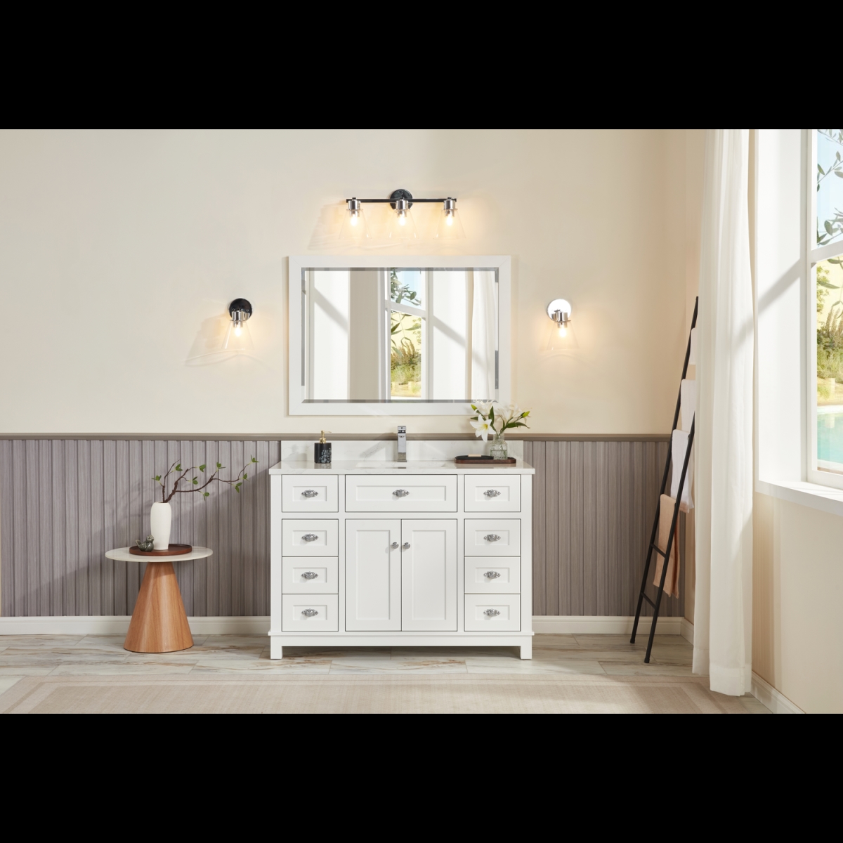 WS2515-48-W 48 in. White Finish Solid Wood Sink Vanity, 1 in. Artificial Stone Top