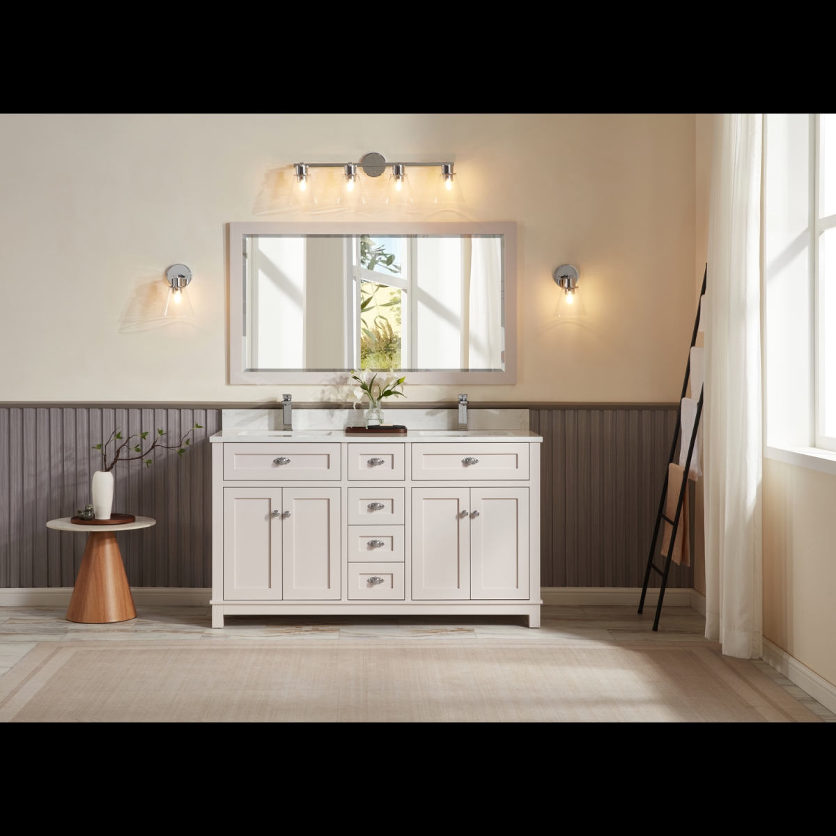 WS2515-60-DW 60 in. Dreamy White Finish Solid Wood Sink Vanity, 1 ft. Artificial Stone Top