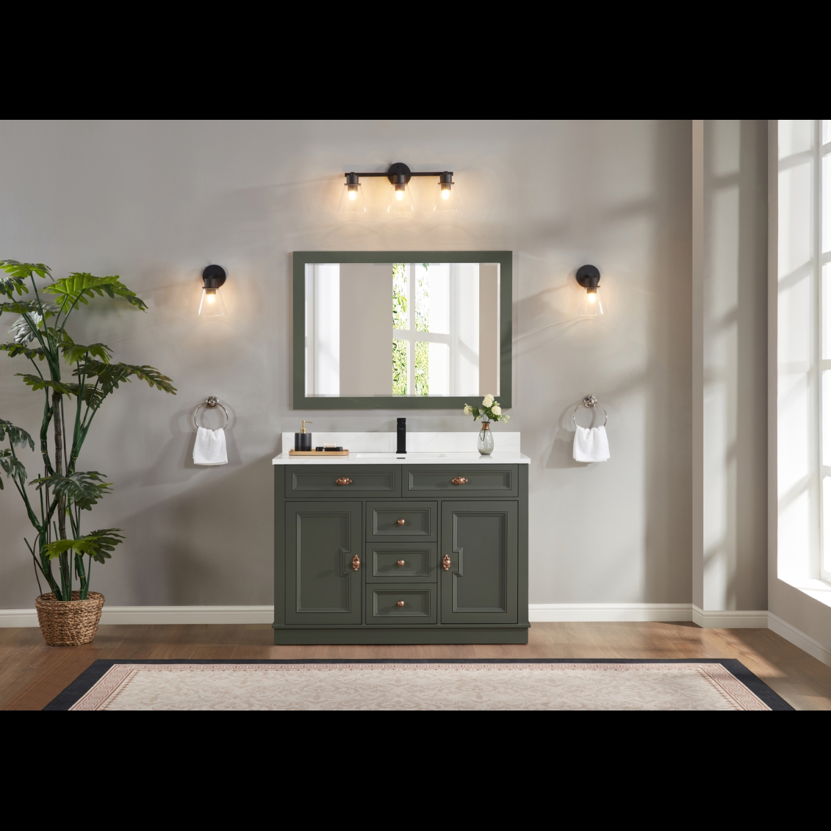WS2516-48-PG 48 in. Pewter Green Finish Solid Wood Sink Vanity, 1 ft. Artificial Stone Top